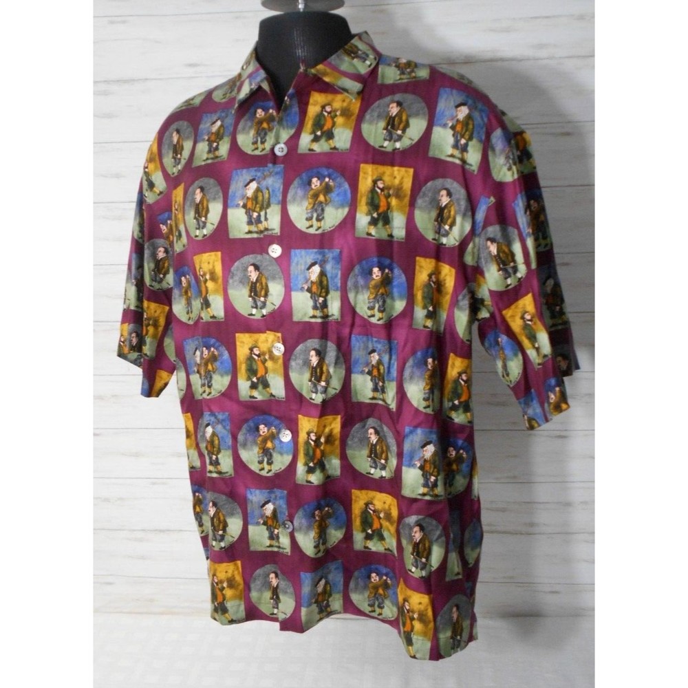 Guy Buffet Hawaiian Camp Shirt Men's LARGE GOLF GOLFERS Button Front 100% Silk